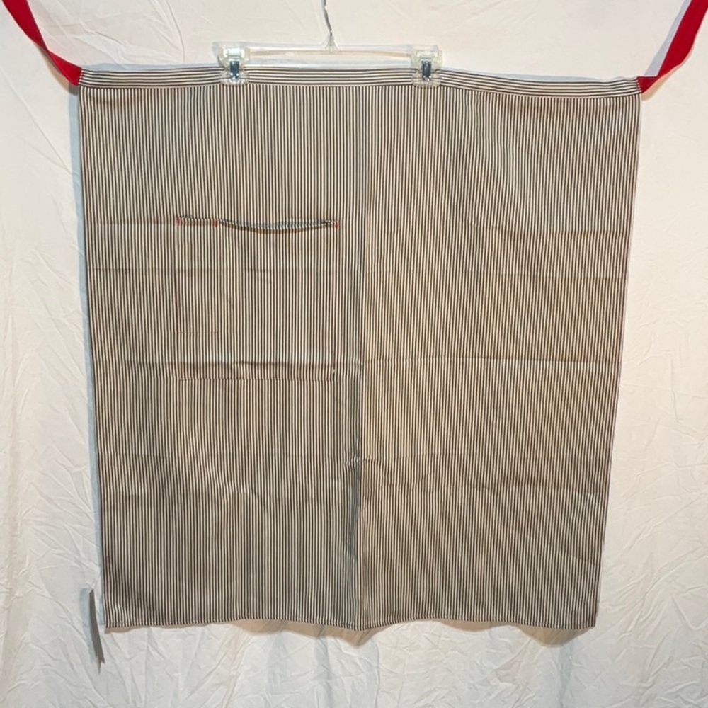 Elegant Black and White Striped Kitchen Apron with Red Accents